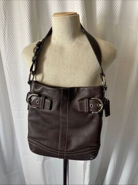 Coach SoHo Slim Duffle Dark Brown Leather Messenger Bag with Silver Hardware